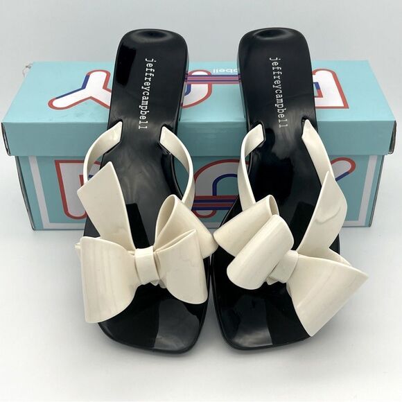 Jeffrey Campbell Shoes - Jeffrey Campbell Size 6 Sugary Sandals black with cream bow NWT
